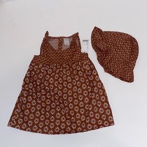 Carter's Brown and White Printed Dress with Matching Sun Hat Set